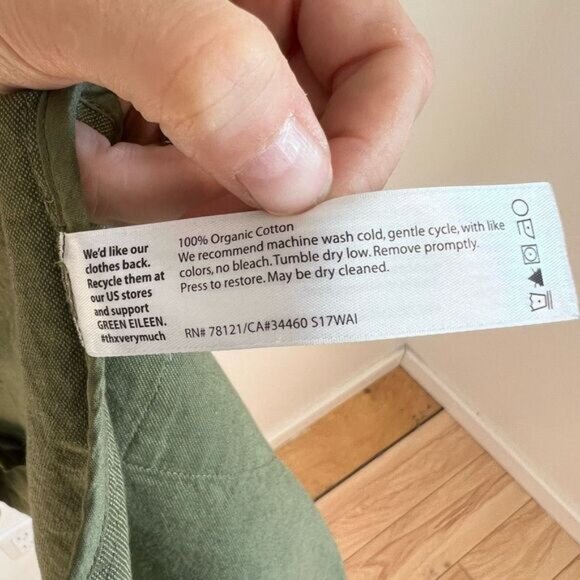 Eileen Fisher Women’s Organic Cotton Green Jacket Size Medium Open Front Boho - Picture 9 of 10